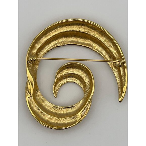 Vintage Gold Tone Brooch Circle Feathers Leaf 2" - Picture 2 of 6